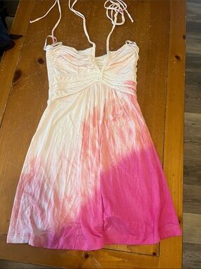 Sky White to Pink Ombre Halter Dress
